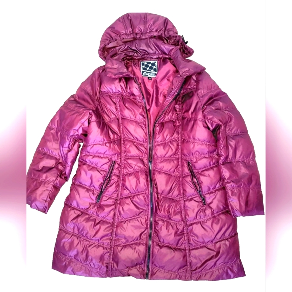 Big Chill Freestyle Women's Down Feather Hooded Puffer Coat Burgundy Size 1X